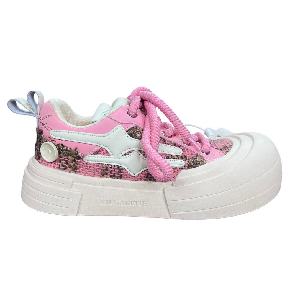 Killwinner Smile Life Pink Tweed Chunky Platform Sneakers Size 8